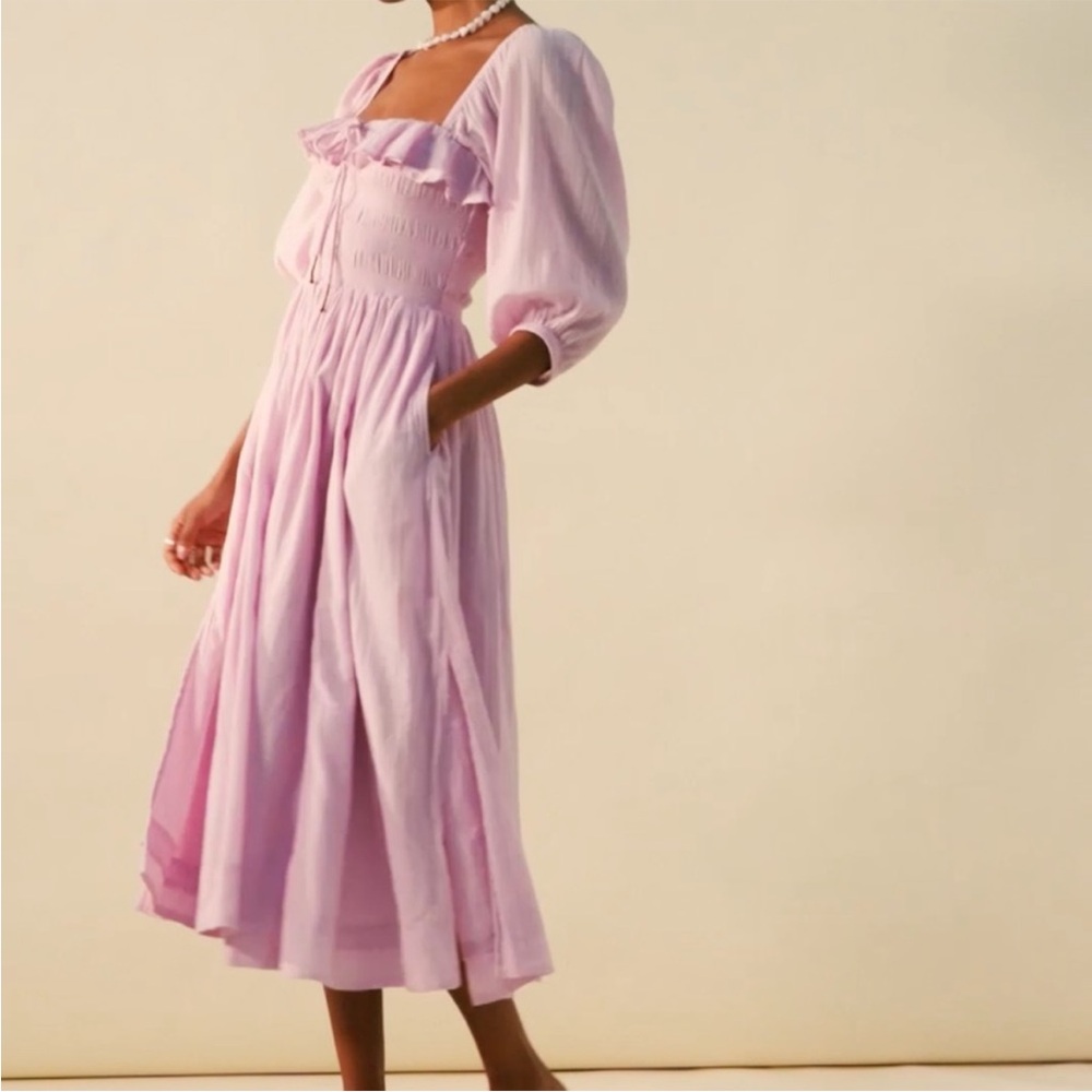 Free People Oasis Ruffle Romantic Cotton Gauzy Cottagecore Coquette Midi Dress - Picture 2 of 10